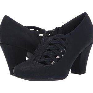 Easy Street Emmy Dress Shooties Woven Hight Heel Vamp Booties Pump Navy 9